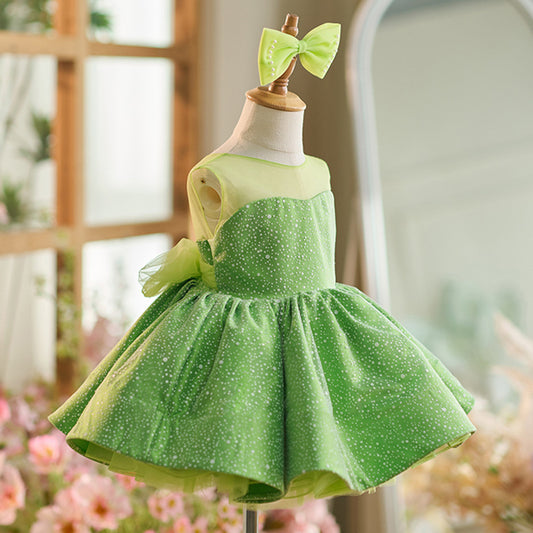 Green sleeveless knee length baby party dress
