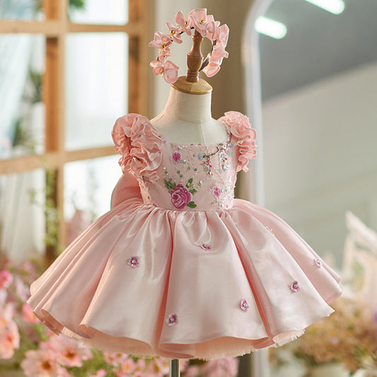 Pink sleeveless knee length baby party dress