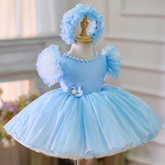 Blue sleeveless knee length baby party dress