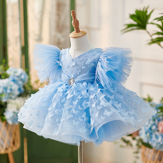 Blue sleeveless knee length baby party dress